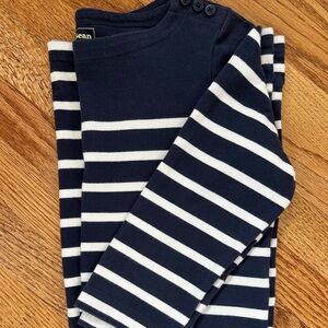 L.L. Bean Women’s Nautical Navy & White Striped Knee Length Cotton Knit Dress